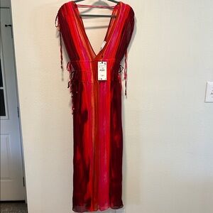 Zara Multicolor Pink & Red Striped Pleated Dress